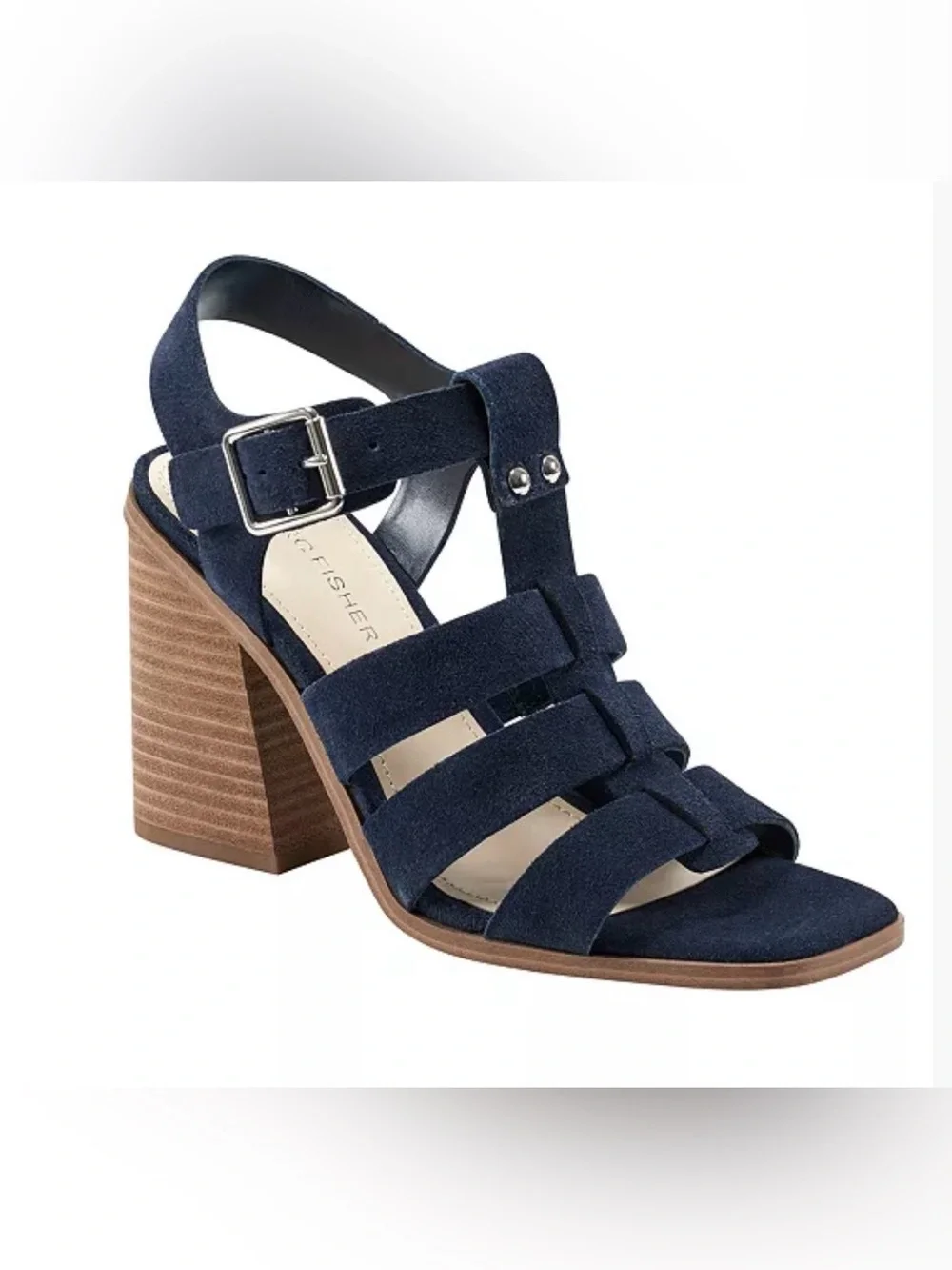 Marc Fisher Navy Suede Multi-Strap Block Heel Sandals